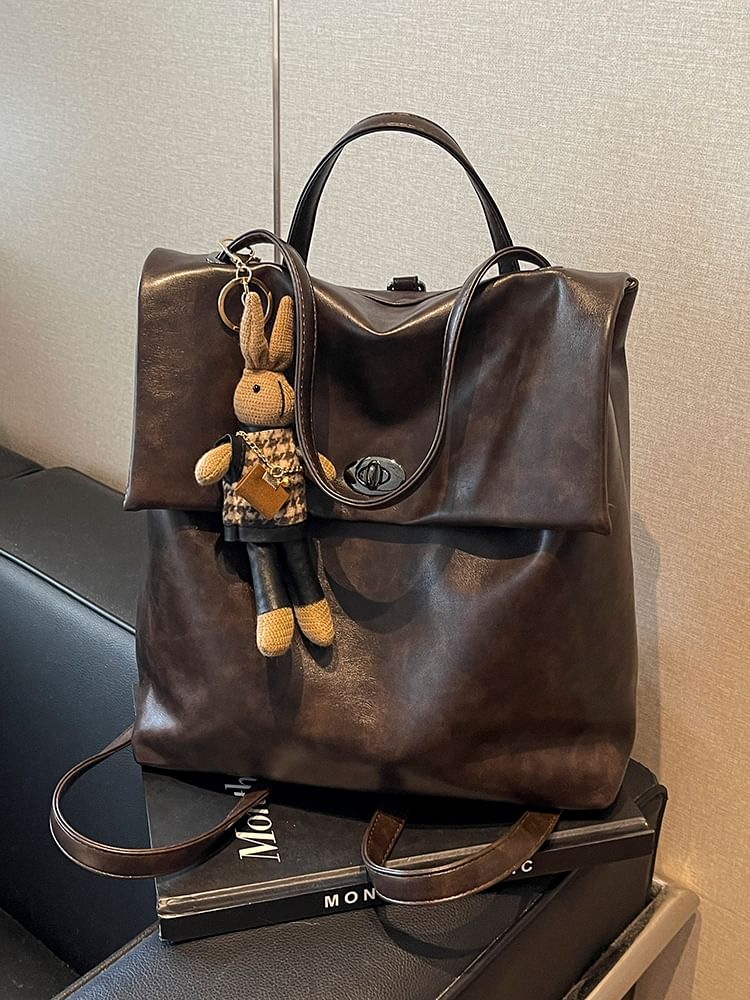 Faux Charm Leather Backpack With Flap