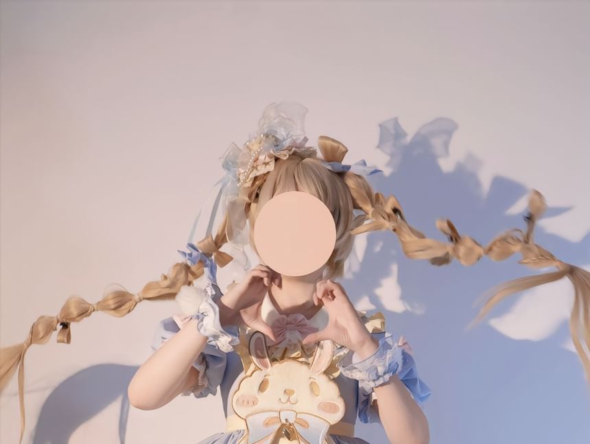 Short-Sleeve Peter Pan Collar Two Tone Layered Mini A-Line Dress / Long-Sleeve Dress / Rabbit Apron / Bow / Set