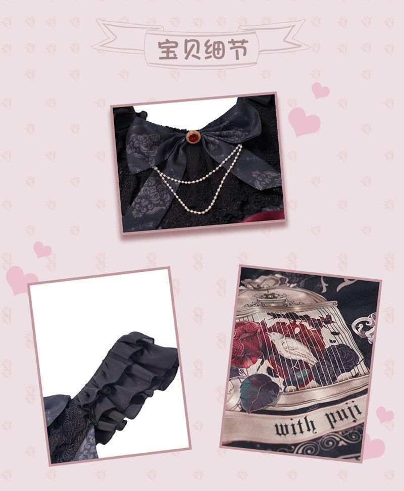 Cap-Sleeve Square Neck Floral Print Bow Accent Ruffle Trim Chained Midi A-Line Dress