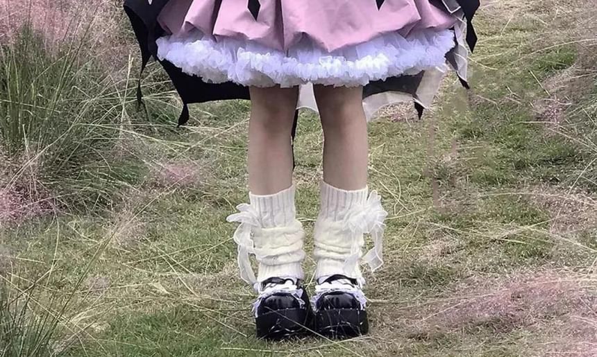 Sleeveless Two Tone Star Print Ruffle Trim Layered High Low A-Line Dress / Long-Sleeve Halter Neck Blouse / Bow / Headband / Set