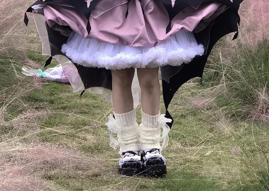 Sleeveless Two Tone Star Print Ruffle Trim Layered High Low A-Line Dress / Long-Sleeve Halter Neck Blouse / Bow / Headband / Set