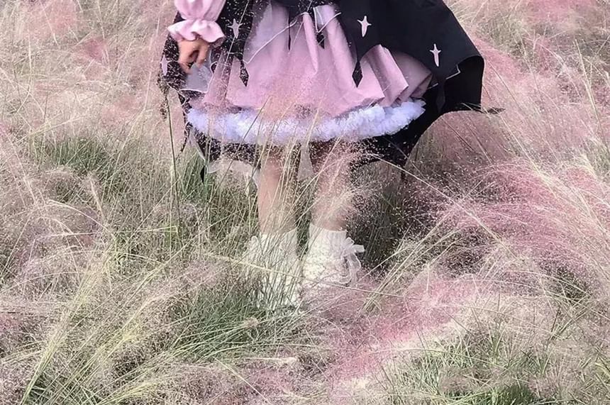 Sleeveless Two Tone Star Print Ruffle Trim Layered High Low A-Line Dress / Long-Sleeve Halter Neck Blouse / Bow / Headband / Set