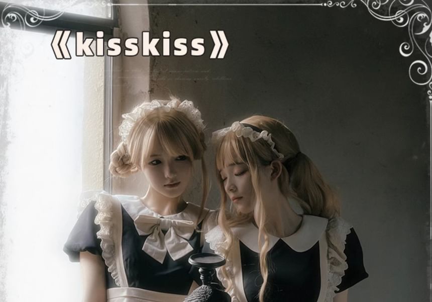 Short-Sleeve Peter Pan Collar Mock Two-Piece Two Tone Lace Trim Mini A-Line Dress / Bow / Arm Sleeves / Set