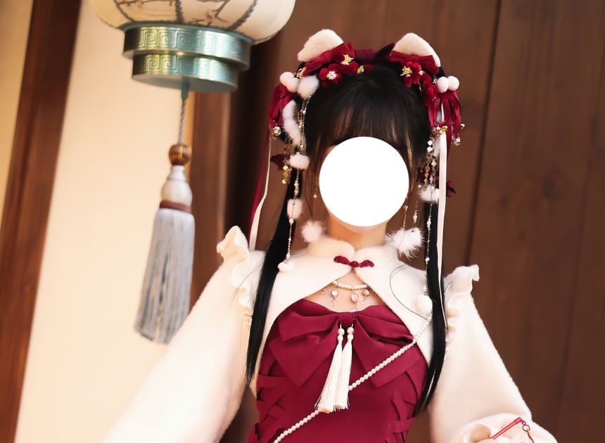 Spaghetti Strap Bow Accent Tassel Layered Lace-Up Mini A-Line Dress / Stand Collar Plain Ruffle Trim Frog Buttoned Shrug / Set