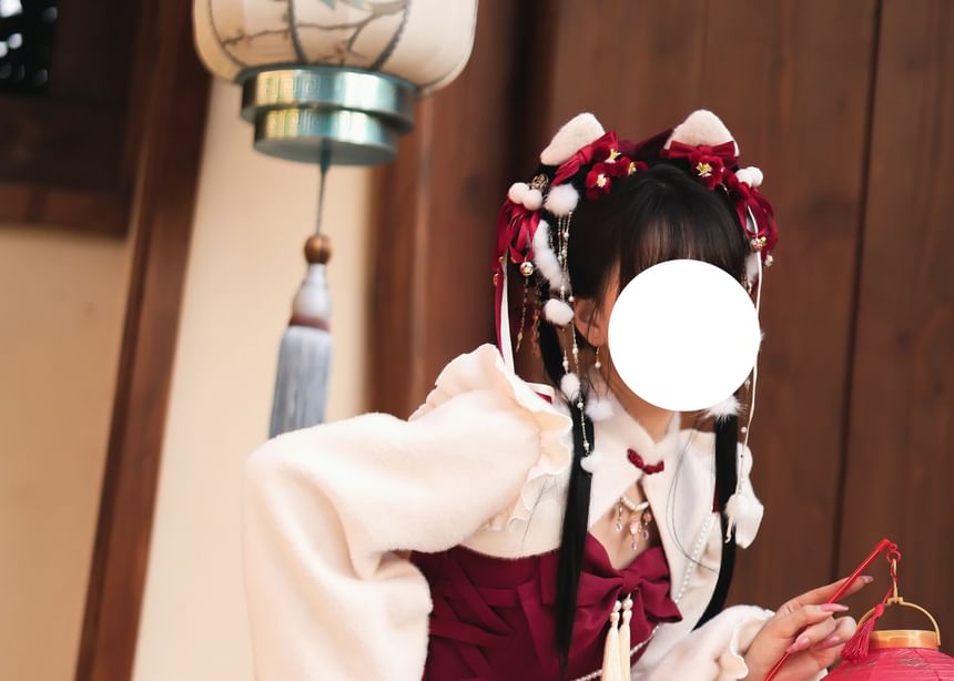 Spaghetti Strap Bow Accent Tassel Layered Lace-Up Mini A-Line Dress / Stand Collar Plain Ruffle Trim Frog Buttoned Shrug / Set