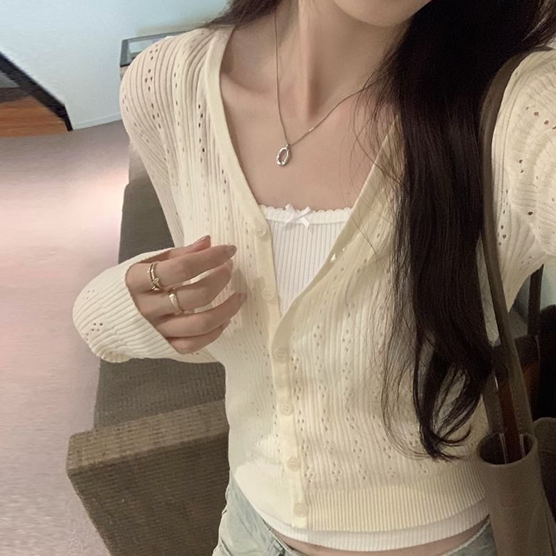 Plain V-Neck Button-Up Cardigan