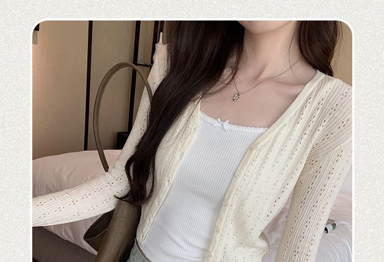 Plain V-Neck Button-Up Cardigan