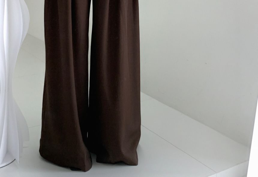 High Rise Plain Pleated Wide Leg Suit Pants