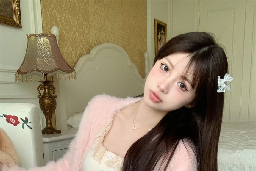 / Plain Ruffle Cami Cardigan Lace A-Line Open Front Waist Top Mini Trim Skirt High Fluffy