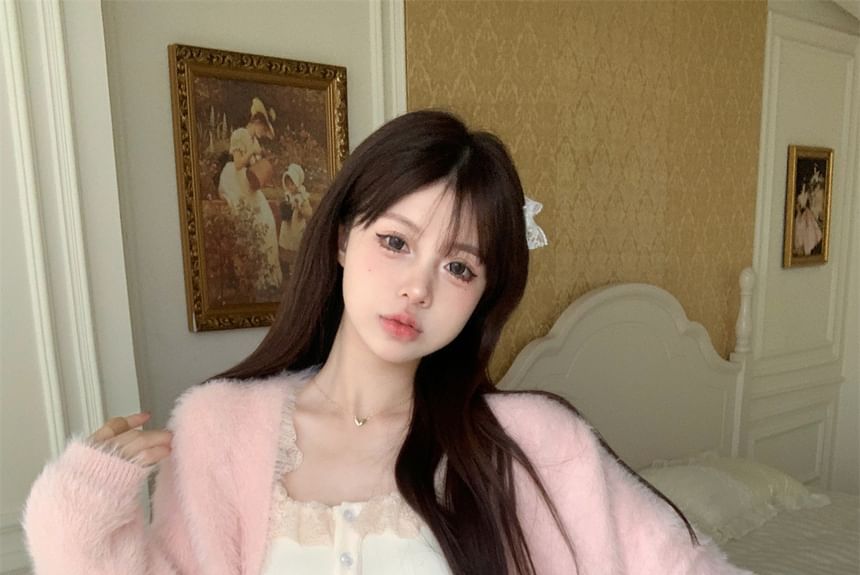 / Plain Ruffle Cami Cardigan Lace A-Line Open Front Waist Top Mini Trim Skirt High Fluffy