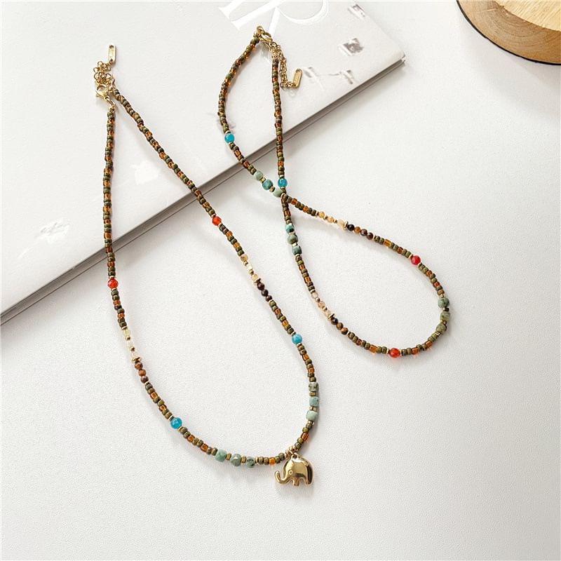 / Beaded Elephant Necklace