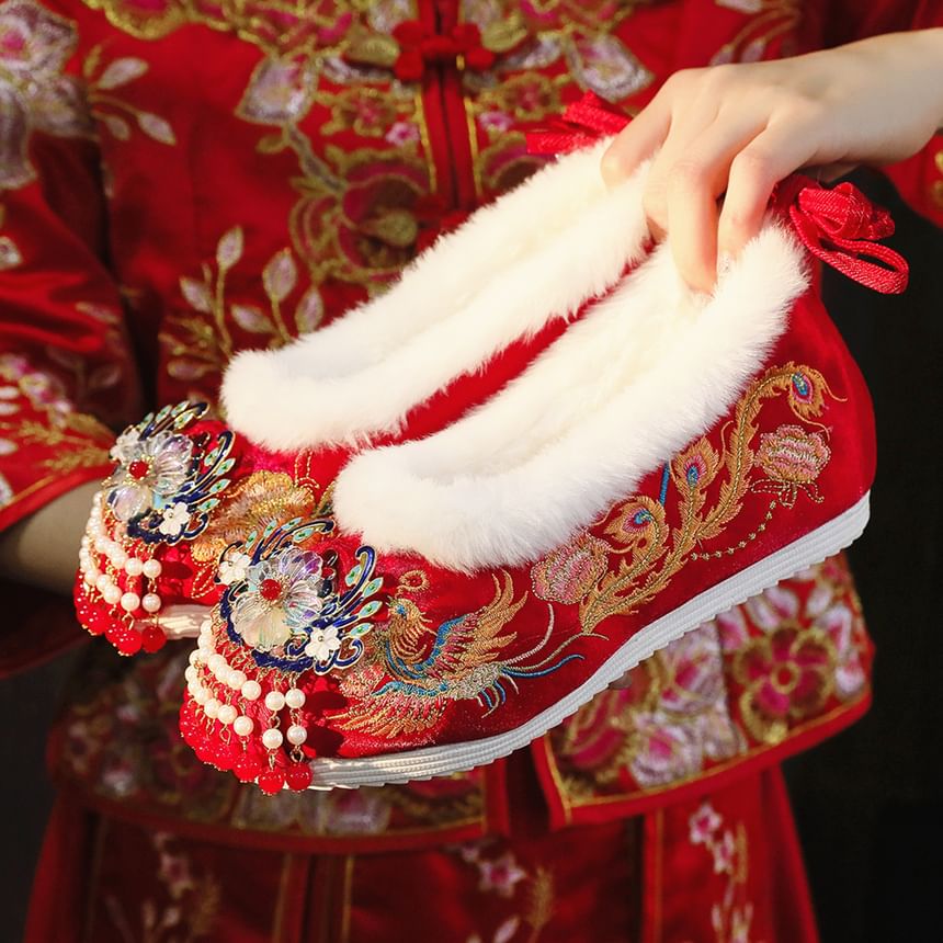 (Various Embroidered Designs) Pumps Hidden Heel Wedge Beaded