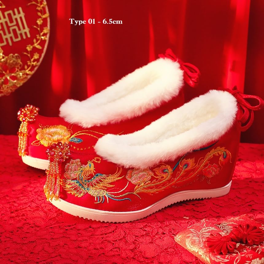 (Various Embroidered Designs) Pumps Hidden Heel Wedge Beaded