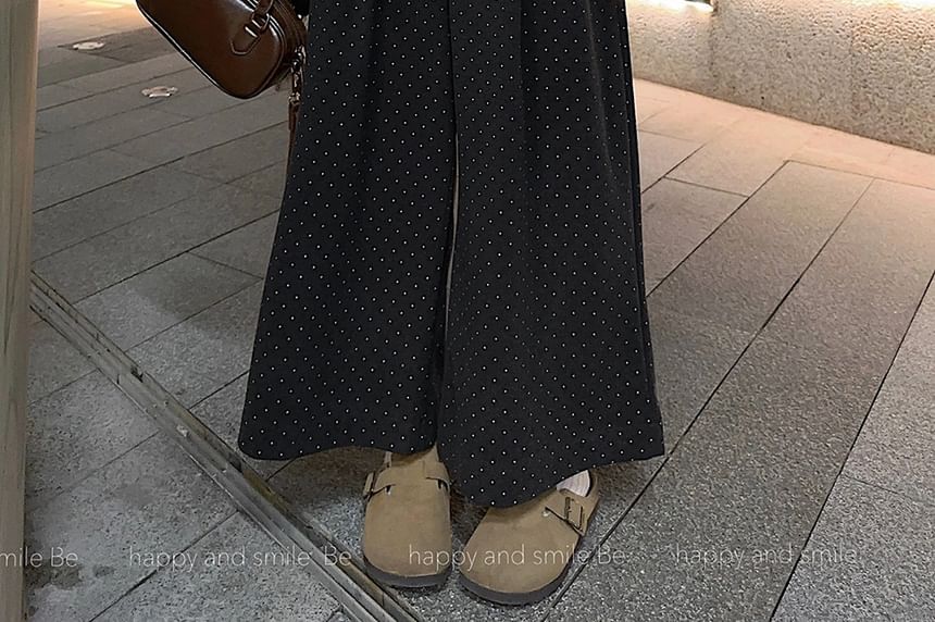 Plain Single-Breasted Jacket / Long-Sleeve Lace Trim Tee / High Rise Maxi A-Line Skirt / Dotted Wide Leg Pants