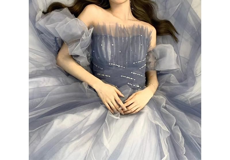 Off-Shoulder Sequin Tulle A-Line Evening Gown