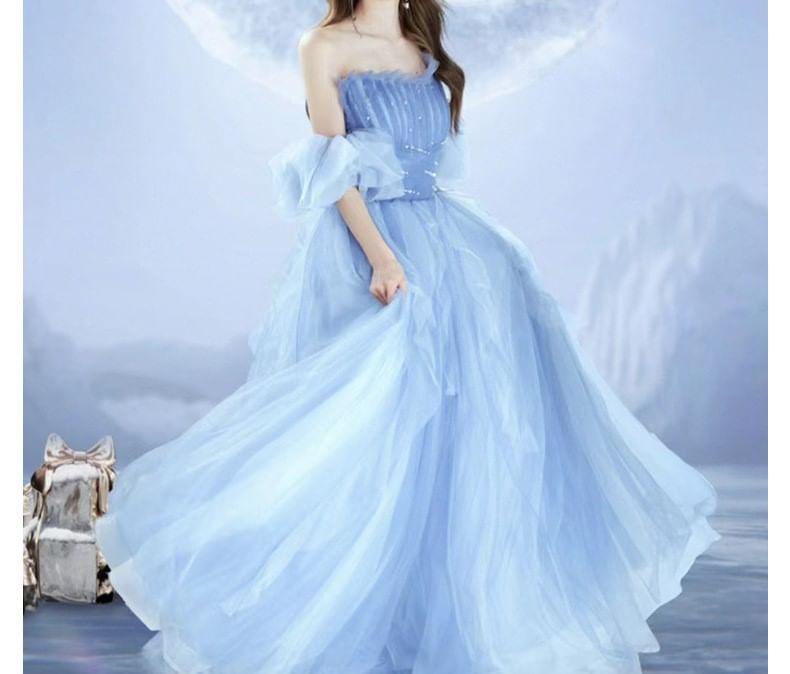 Off-Shoulder Sequin Tulle A-Line Evening Gown