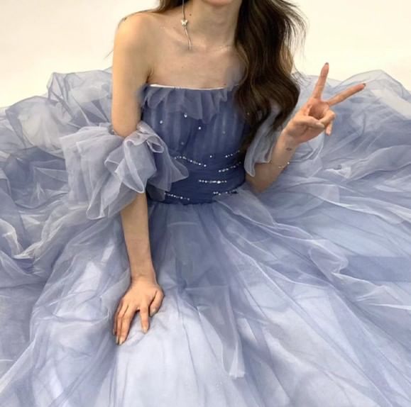 Off-Shoulder Sequin Tulle A-Line Evening Gown