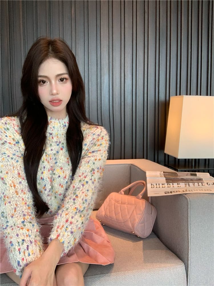 Rise Mini Dotted Washed Pleated A-Line High Sweater Cropped Neck / Mock Skirt