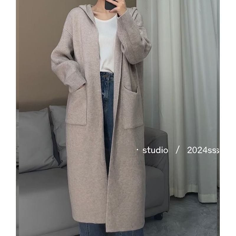 Hooded Midi Open Front Cardigan