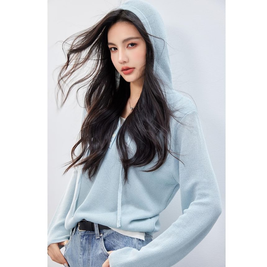 Tone Mock Knit Hoodie V-Neck Two Two-Piece