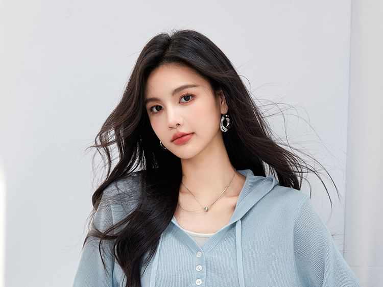 Tone Mock Knit Hoodie V-Neck Two Two-Piece