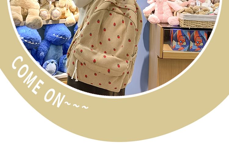 Print Strawberry Backpack Multi-Pocket