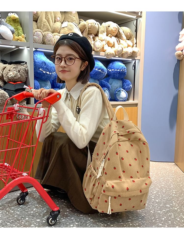 Print Strawberry Backpack Multi-Pocket