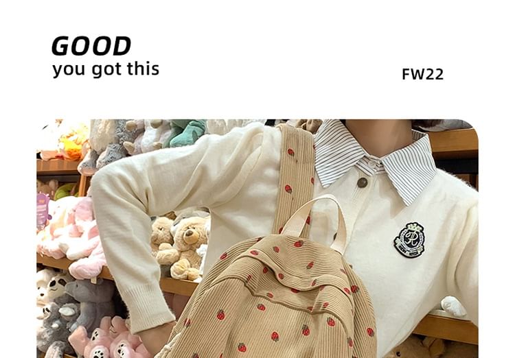 Print Strawberry Backpack Multi-Pocket