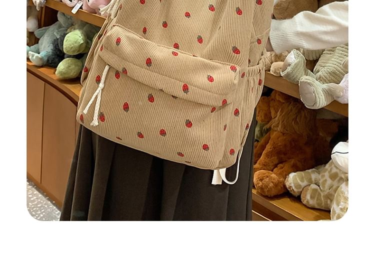 Print Strawberry Backpack Multi-Pocket