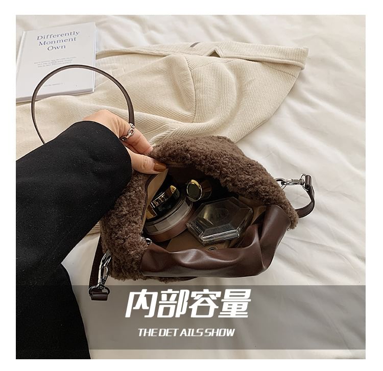 Shearling Bag Applique Faux Crossbody