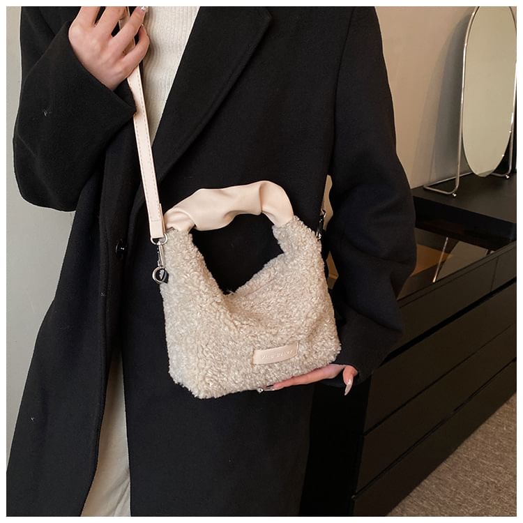 Shearling Bag Applique Faux Crossbody