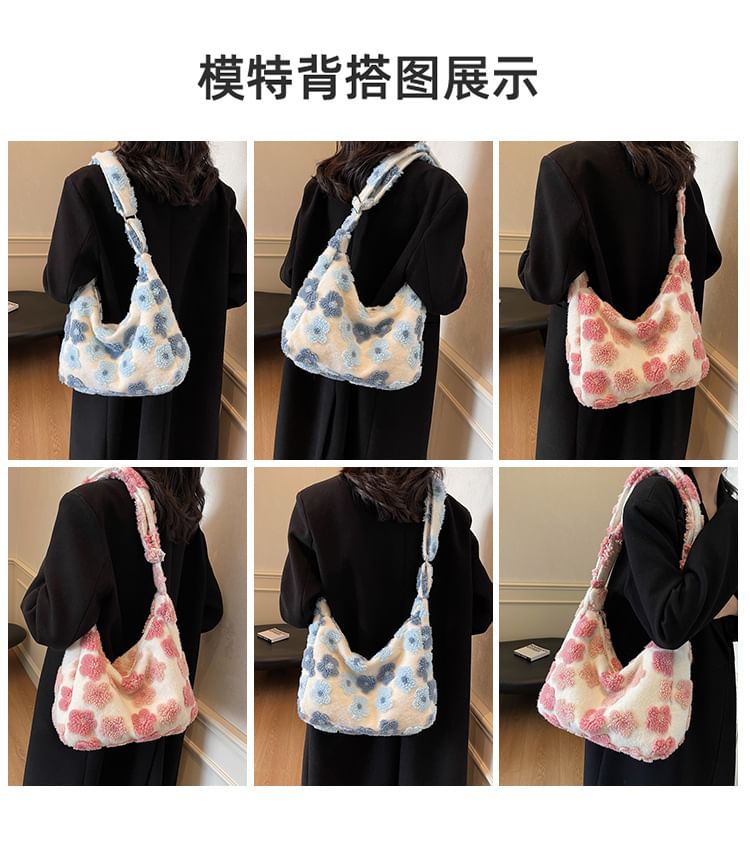 Floral Tote Bag Shearling Faux