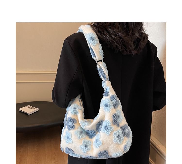 Floral Tote Bag Shearling Faux