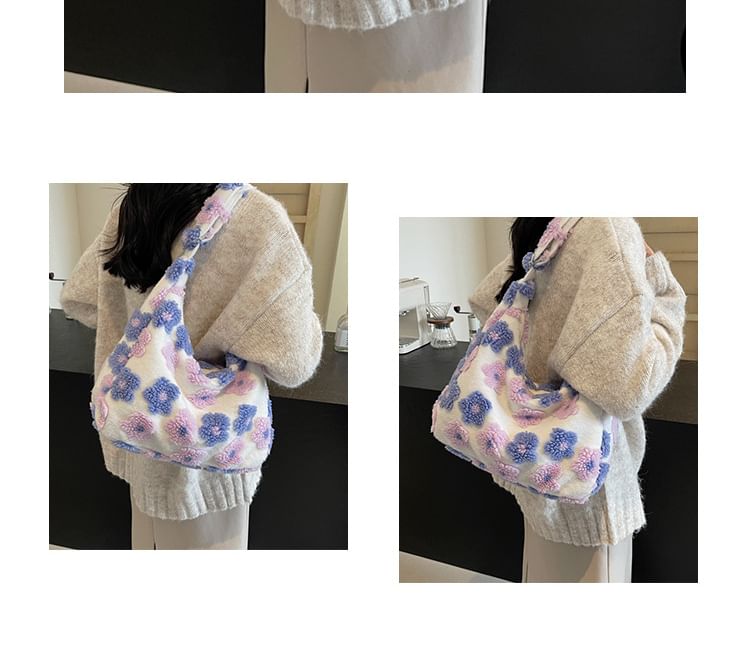 Floral Tote Bag Shearling Faux