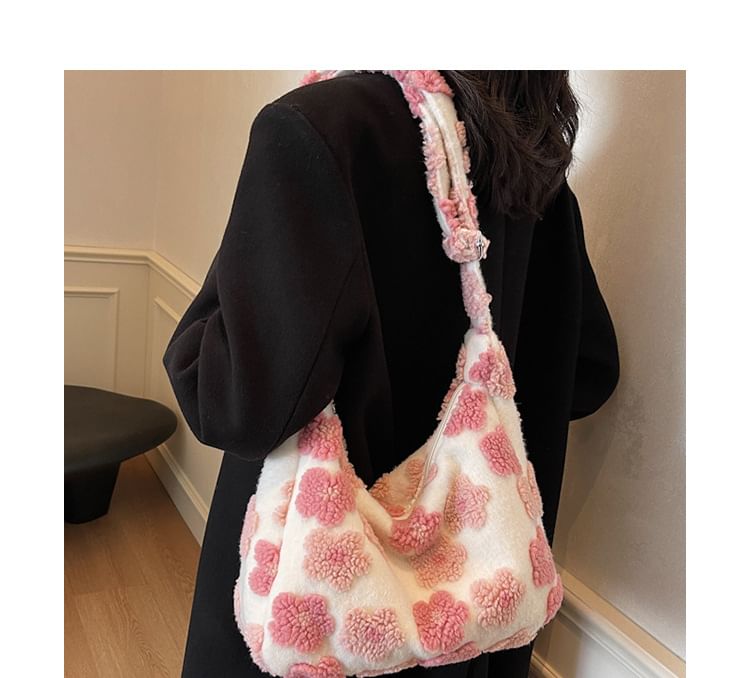 Floral Tote Bag Shearling Faux