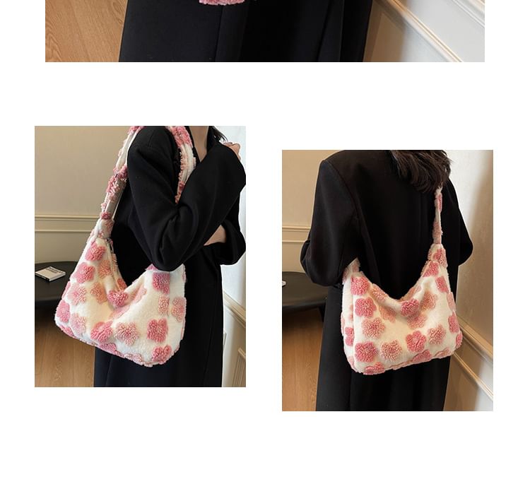 Floral Tote Bag Shearling Faux