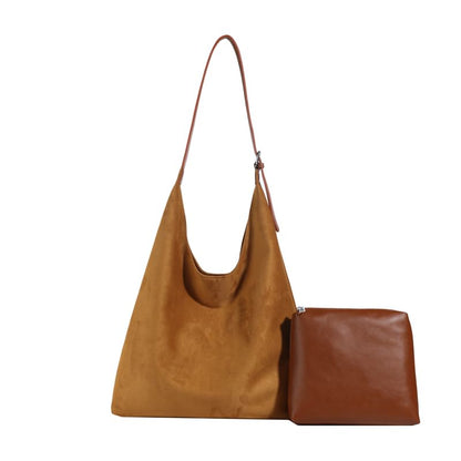 Set: Faux Suede Tote Bag With Pouch