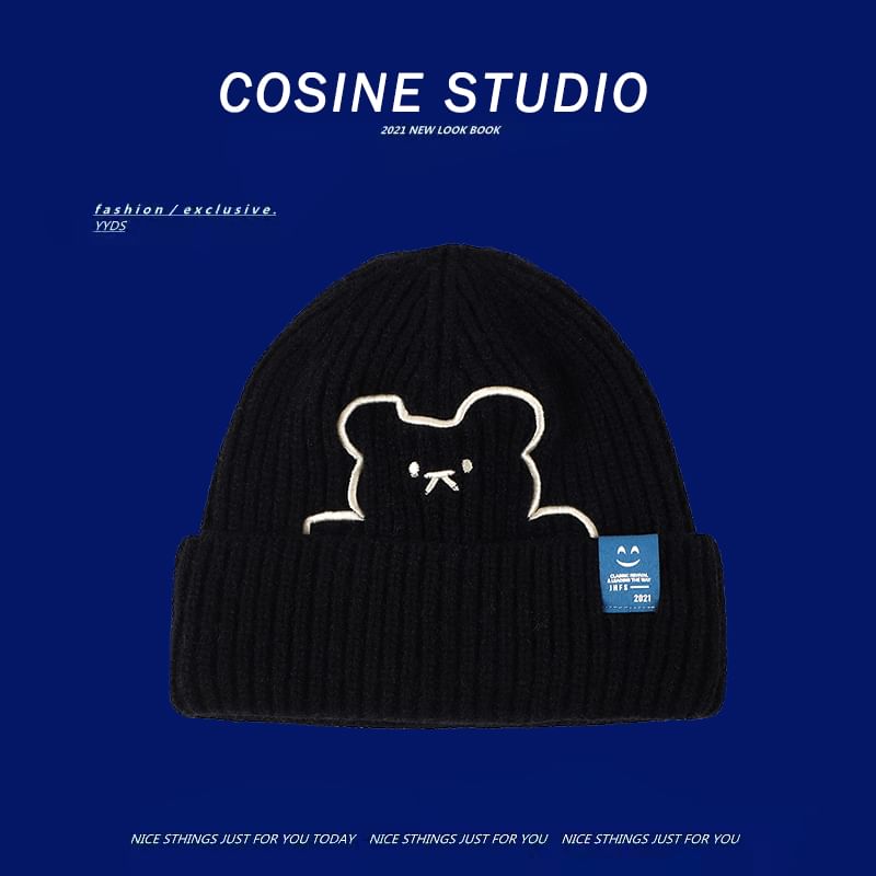 / Bear Plain Embroidered Beanie