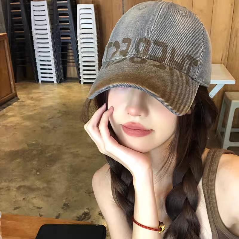 / Baseball Cap Plain Print Washed Lettering