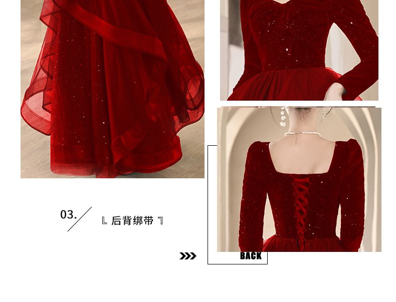 Sequin Ruffle A-Line Evening Gown