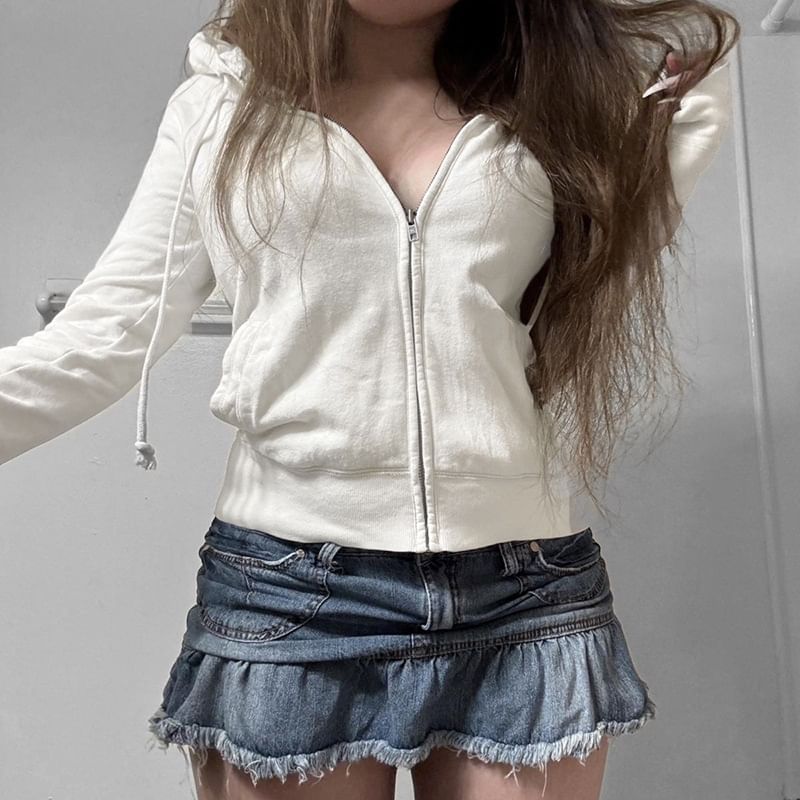 Numbering Zip Drawstring Up Hoodie