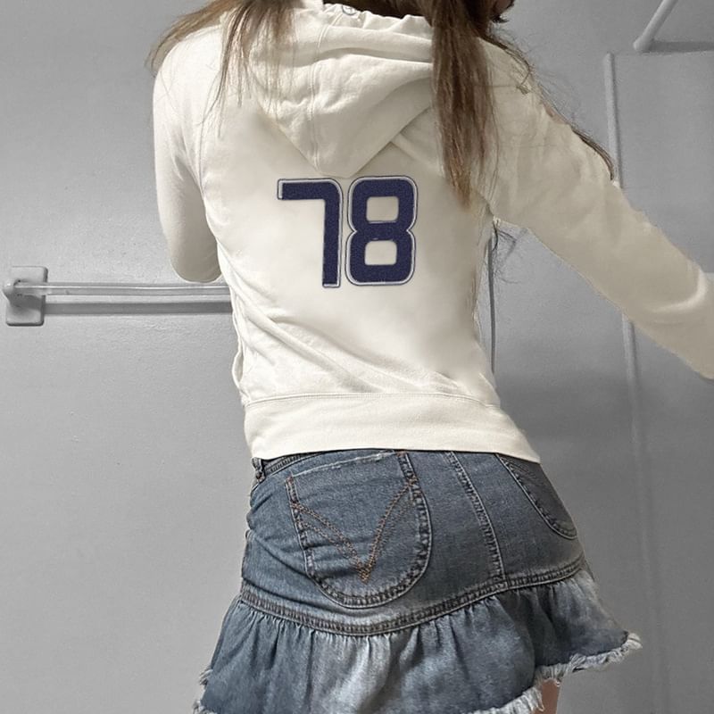 Numbering Zip Drawstring Up Hoodie