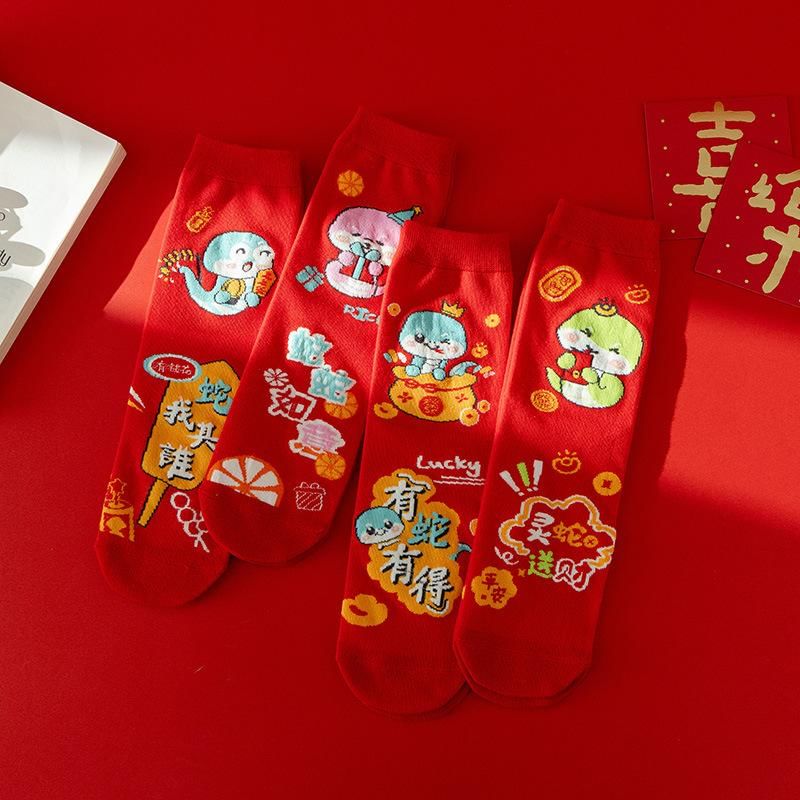 Chinese New Year Cartoon Crew Socks