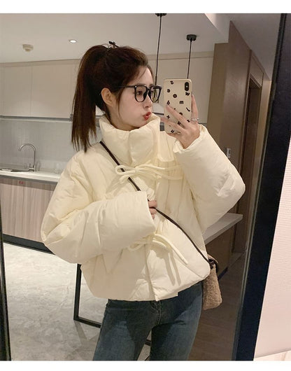 High Neck Plain Zip-Up Puffer Jacket