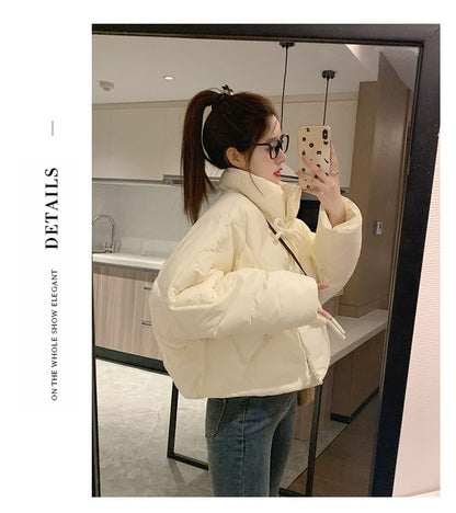 High Neck Plain Zip-Up Puffer Jacket