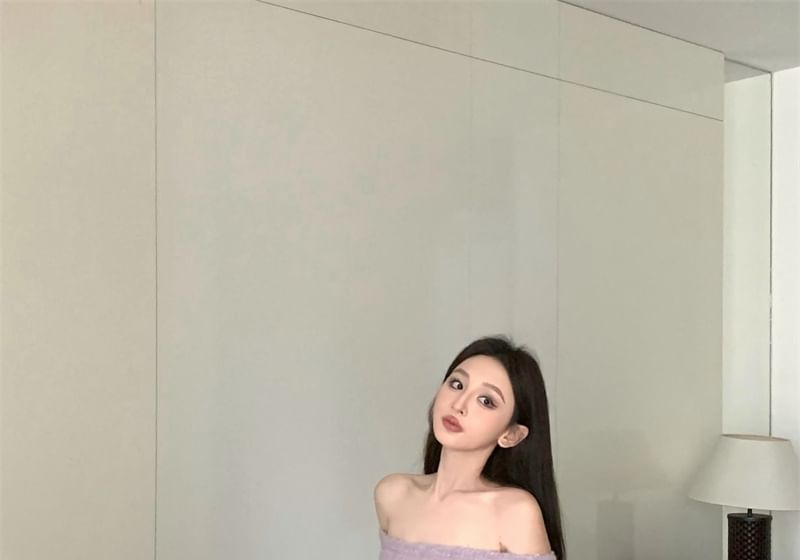 Shoulder Off Sweater Drop Oversized / Belt Plain