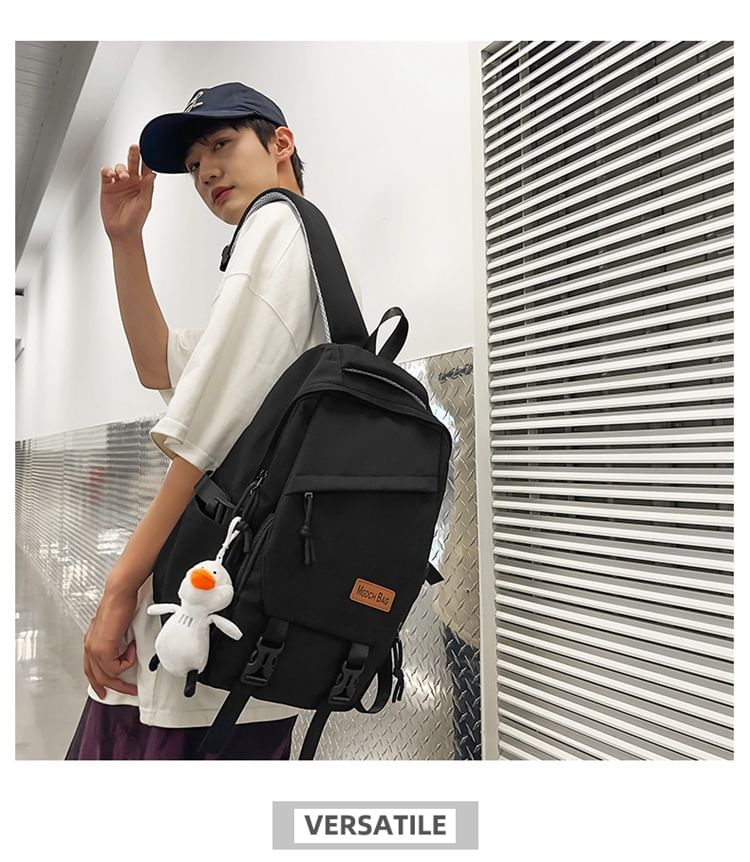 Buckled Nylon Laptop Bag Plain Backpack Charm / Set