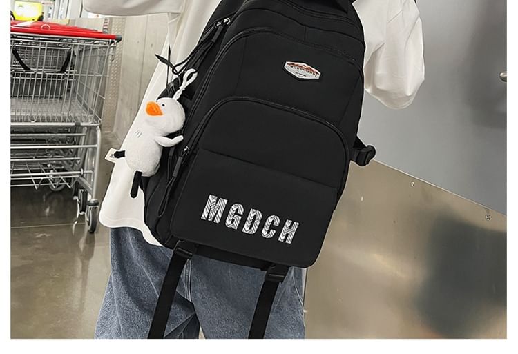 / Bag Print Lettering Charm Nylon Set Backpack Laptop