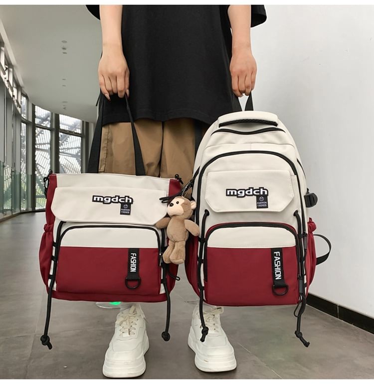 Laptop Nylon / Tote Lettering Charm Print Bag Backpack Set Tone Two