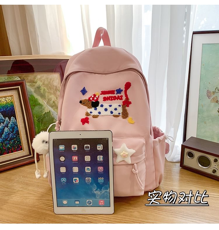Nylon Badge Embroidered / Dog Laptop Charm Backpack Set Bag